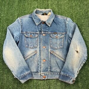 Vintage‎ Wrangler No Fault Denim Jean Jacket Mens 44 Blue Button Up Western 70s